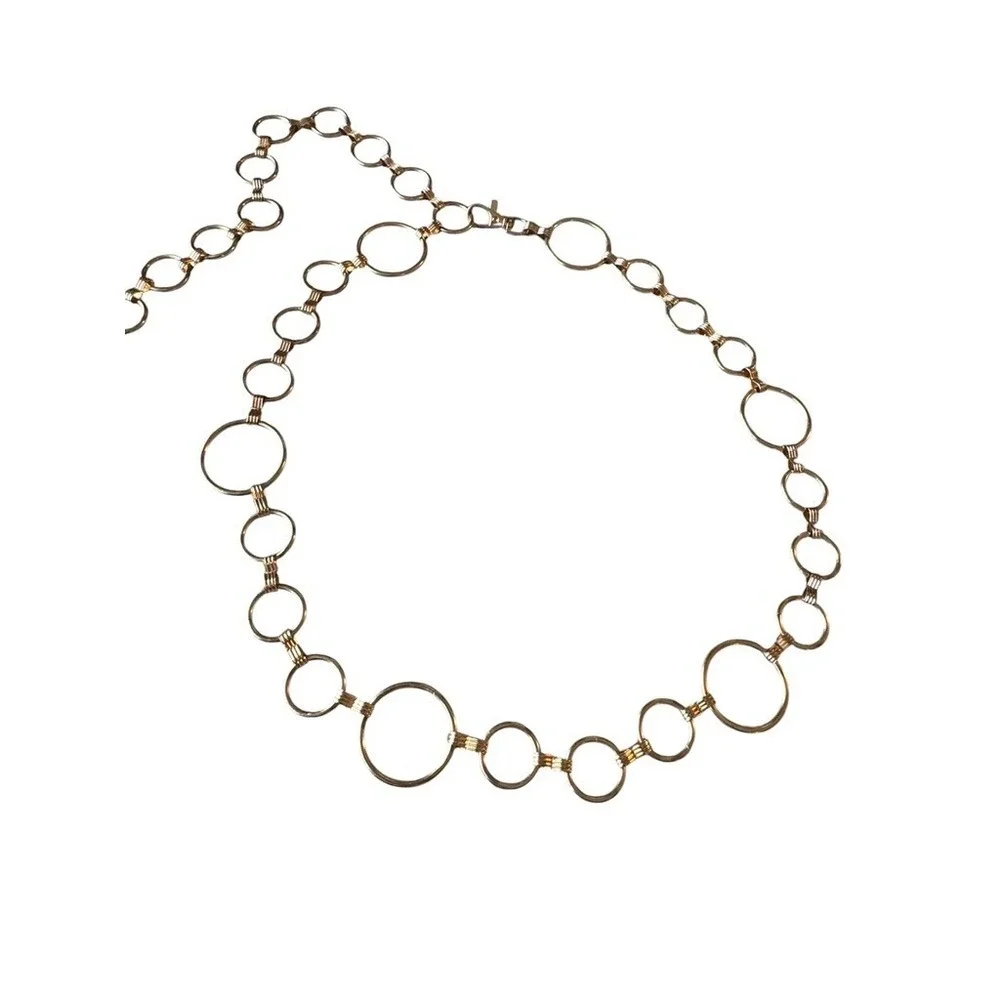Gold Tone Multi Size Ring Chain Belt Adjustable Hook Clasp 48.5 Inch Length